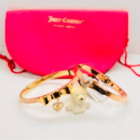 NWT Juicy Couture Bow & Heart Pave Bangle Set of 2 - Picture 2 of 9